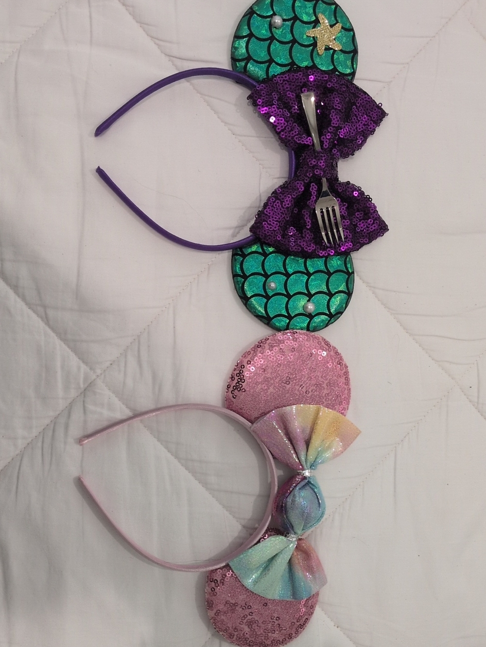 Sequin Mermaid Ear Headbands - Purple & Pastel Pink